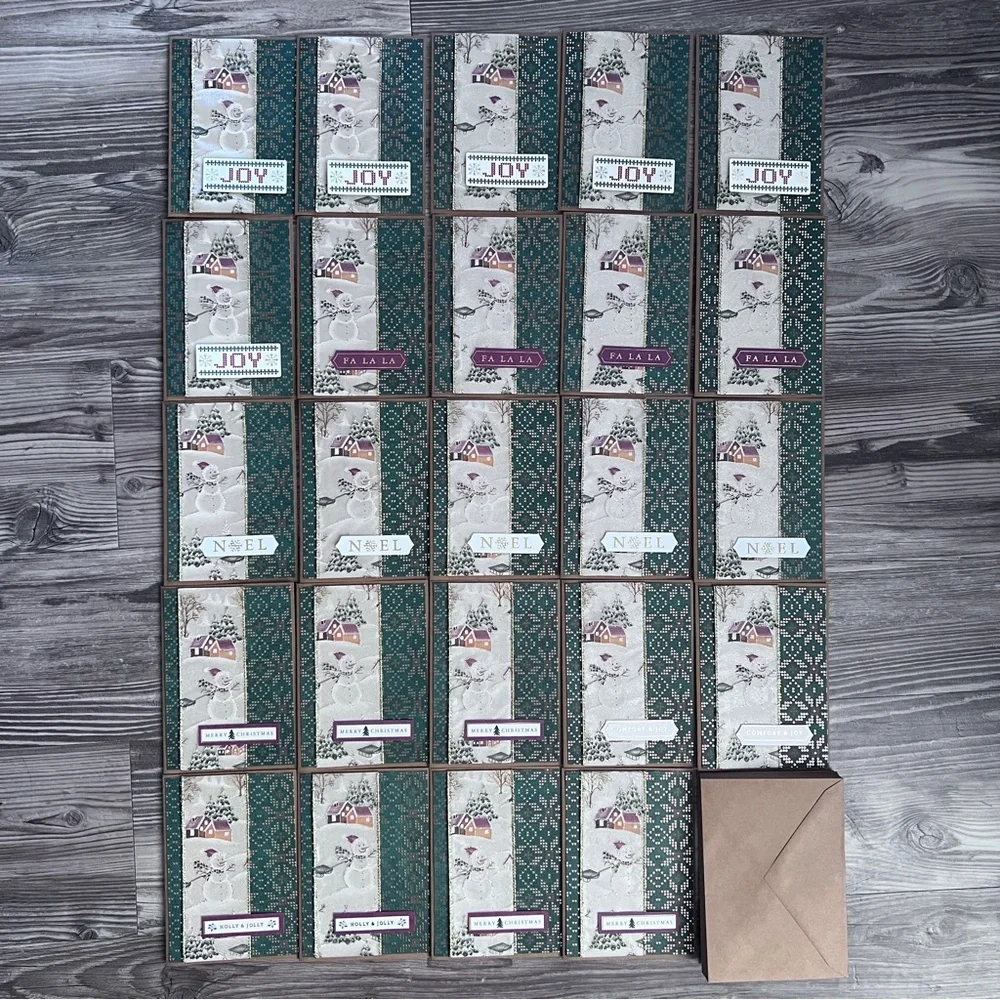 Handmade Holiday Cards Set of 24 Includes Envelopes Snowman Christmas Joy Noel